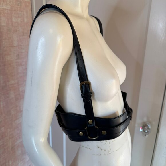 Disturbia Maeve Western Brass Harness Black Faux Leather sz M/L - Picture 2 of 9